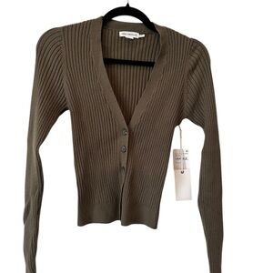 NWT Olive Green Good American Khaki Ribbed Button-Up Cardigan